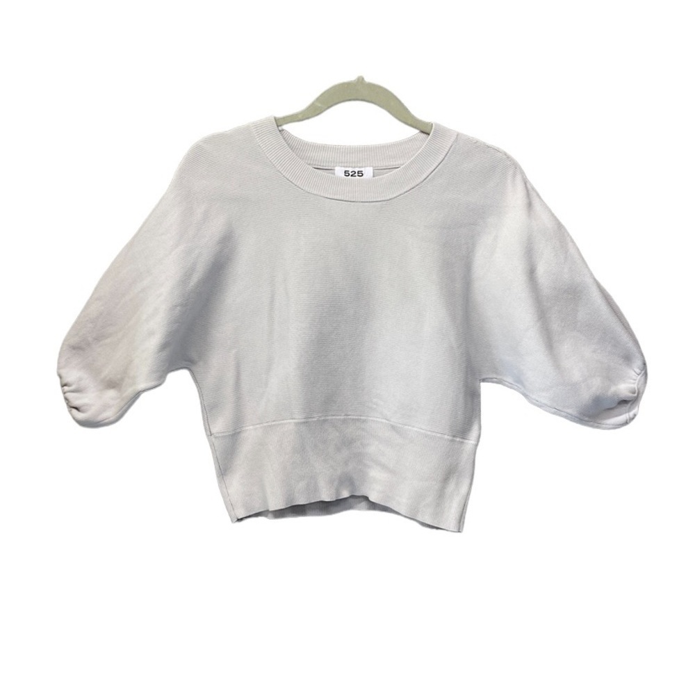 525 Grey Ribbed Balloon Sleeve Top Sz S